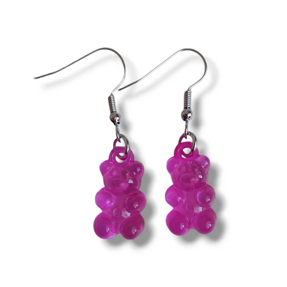 Gumimaci fülbevaló, fényes, magenta