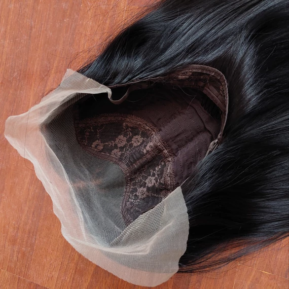 Lace front - Fekete hosszú frufru nélküli cosplay paróka