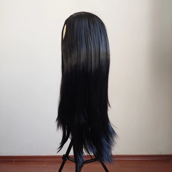 Fekete hosszú frufru nélküli cosplay paróka