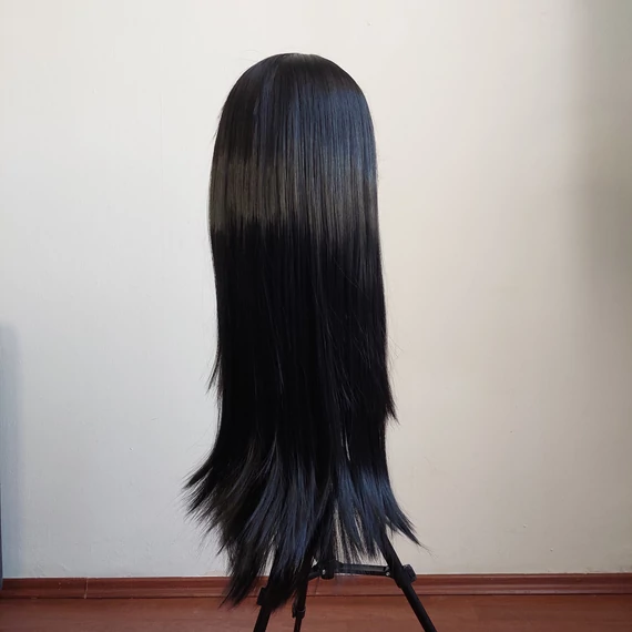 Fekete hosszú frufru nélküli cosplay paróka