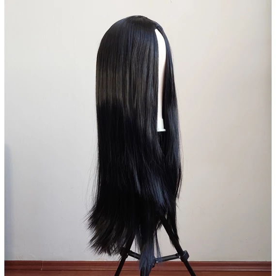 Fekete hosszú frufru nélküli cosplay paróka